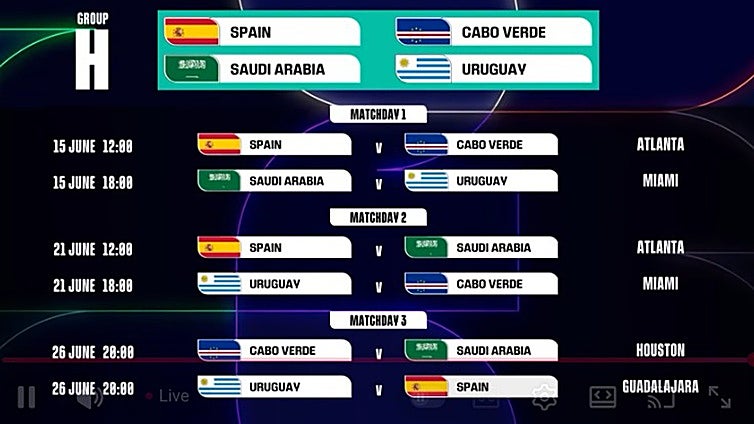 España debutará en el Mundial el lunes 15 de junio a las 6 de la tarde  ante Cabo Verde en Atlanta