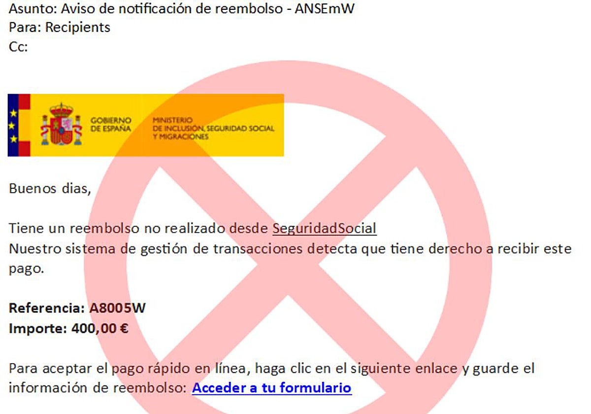Captura del correo electrónico fraudulento
