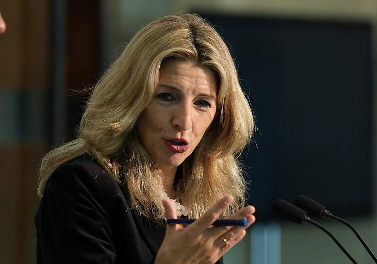 La ministra de Trabajo, Yolanda Díaz, durante una presentación ante los medios