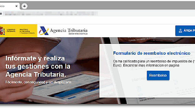 Página web que se hace pasar por la Agencia Tributaria