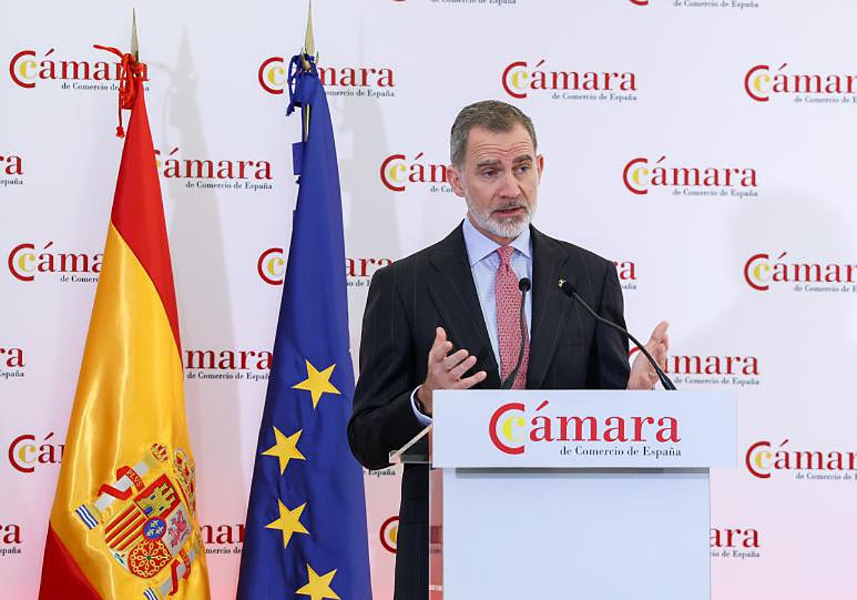 Felipe VI, durante su intervención en la Asamblea Extraordinaria de la Cámara de España