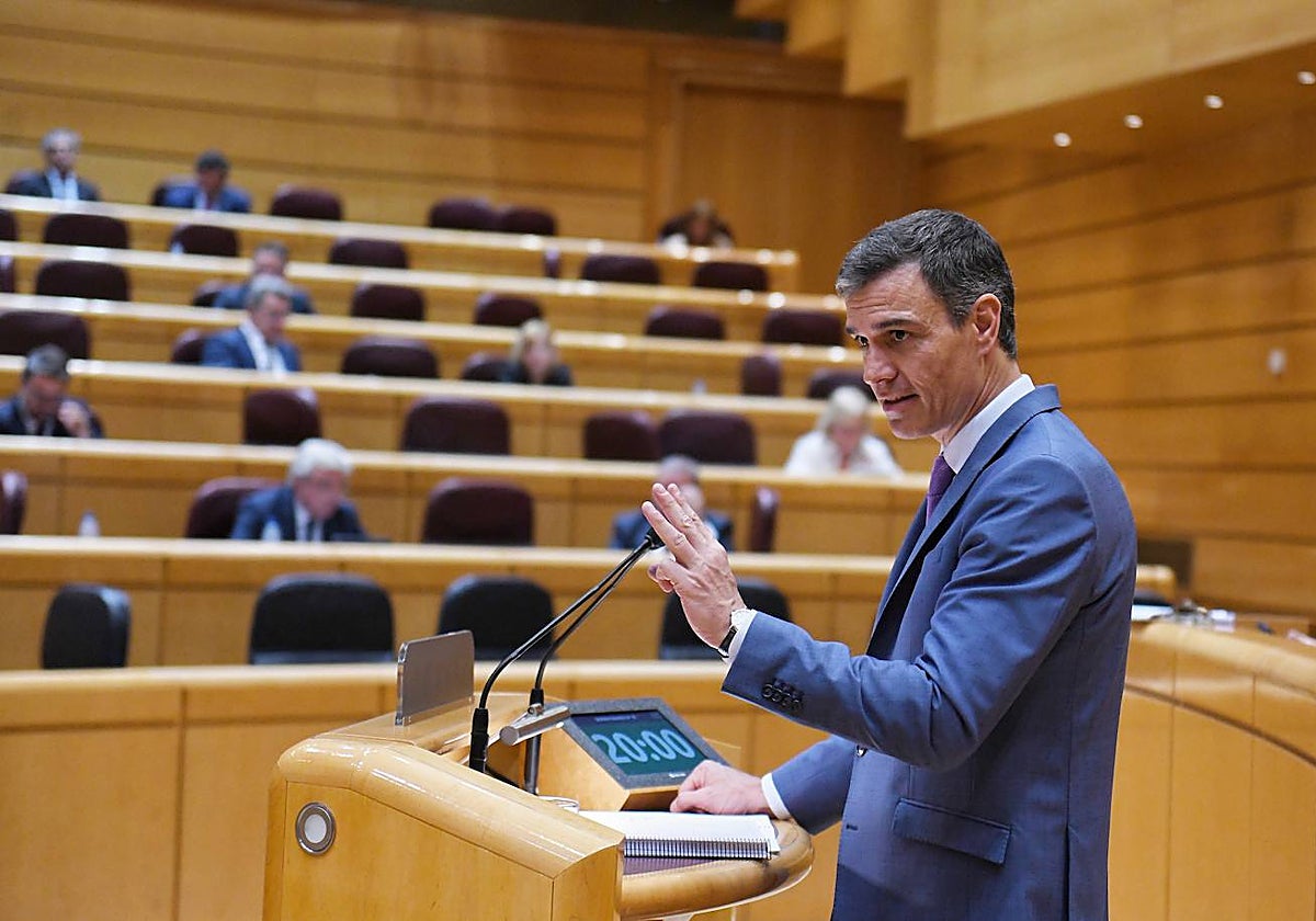 Pedro Sánchez, presidente del Gobierno, en el Senado