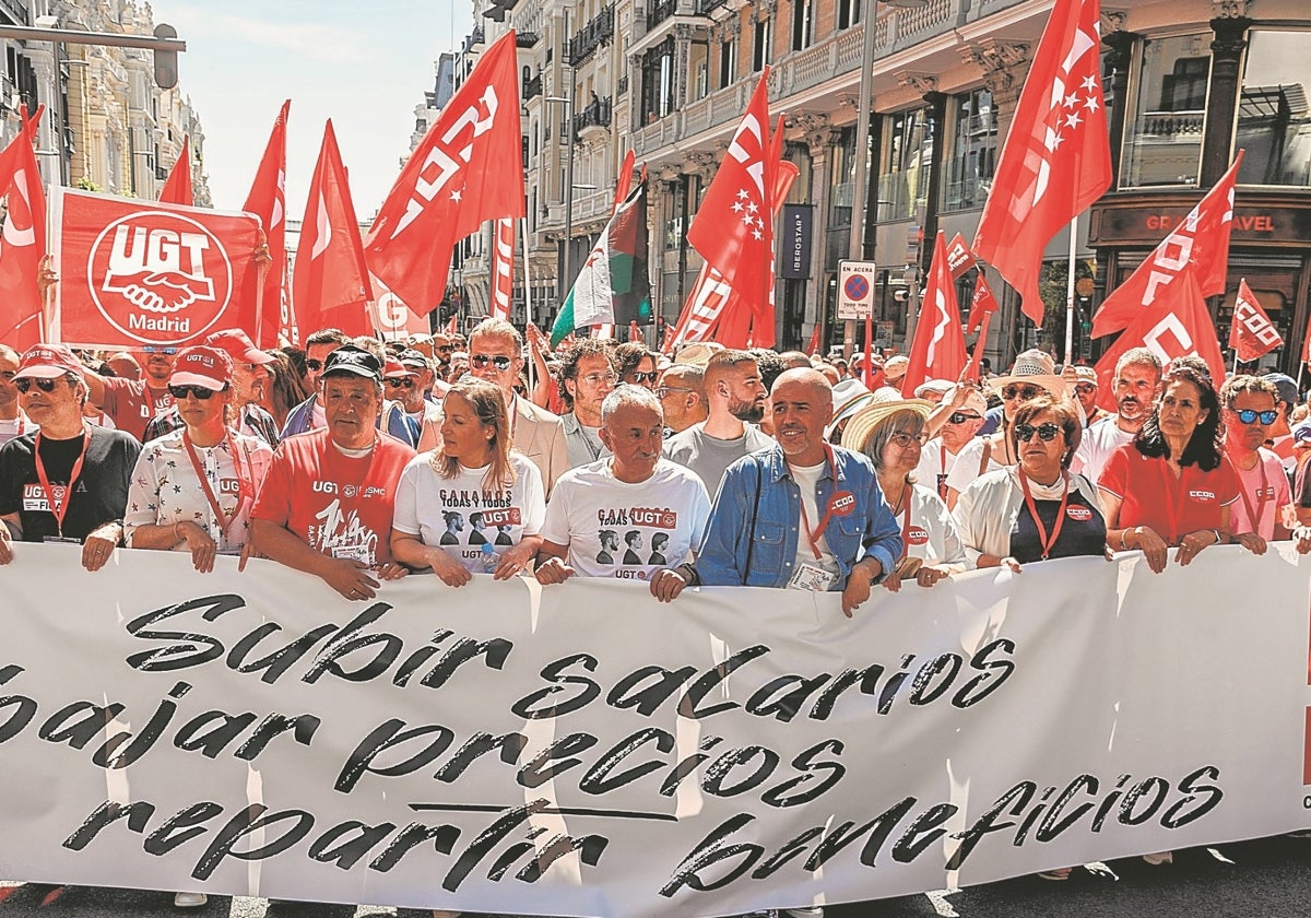 Irene Montero, María Jesús Montero, Yolanda Díaz y Alberto Garzón, acompañaron a Pepe Álvarez y Unai Sordo manifestación del Primero de Mayo, Día del Trabajador, 1 de mayo de 2023