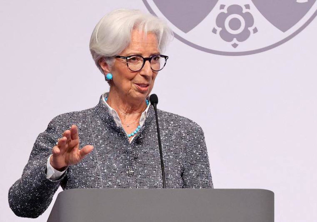 La presidenta del BCE, Christine Lagarde, en un momento de su discurso en Colonia