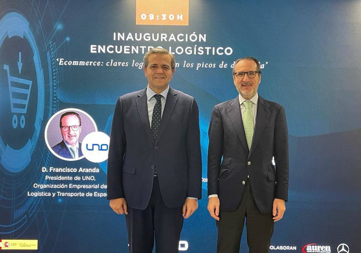 El Consejero de transportes de la CAM , Jorge Rodrigo, y Francisco Aranda , presidente de UNO
