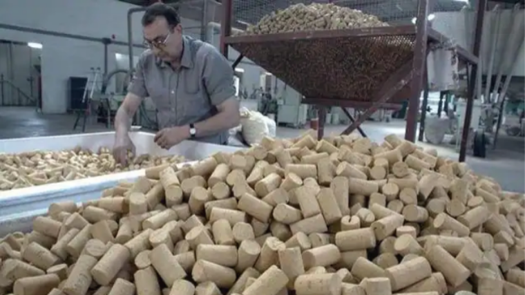 Tapones de corcho en una industria de San Vicente de Alcántara