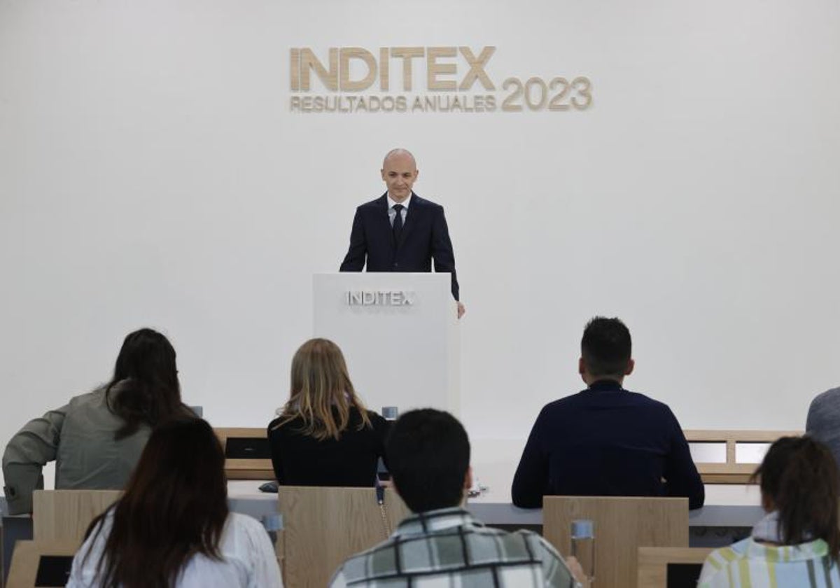 El consejero delegado de Inditex, Óscar García Maceiras, presenta los resultados del grupo
