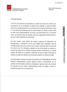 Imagen - La consejera dice en la misiva enviada a Cuerpo que hay gran margen de mejora en la gestión y ejecución de los fondos