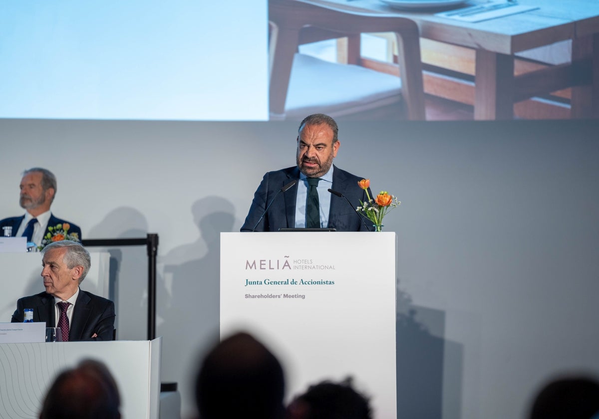 El CEO de Meliá, Gabriel Escarrer, durante la junta de accionistas de la empresa