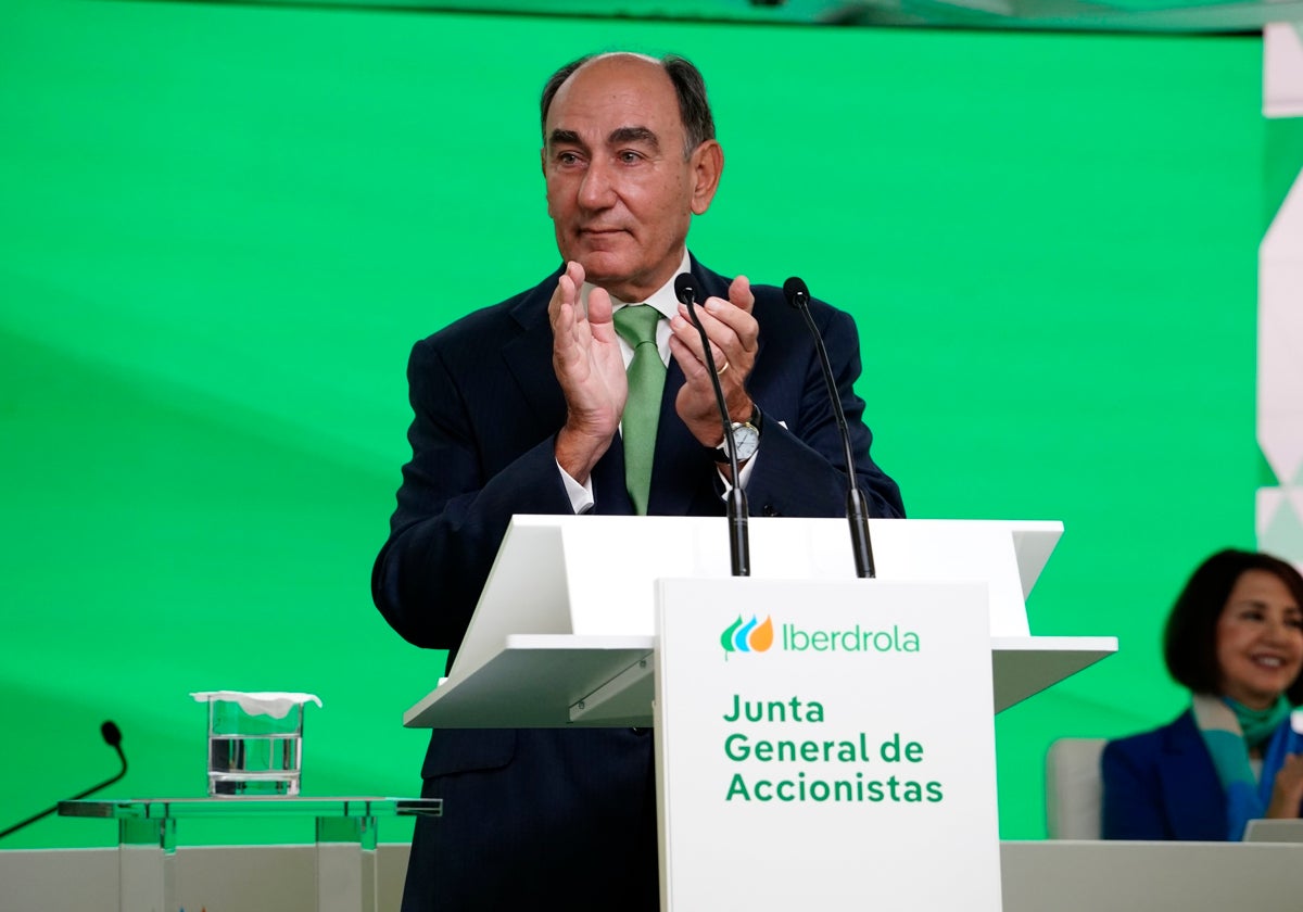 El presidente de Iberdrola, Ignacio Galán, durante la junta de accionistas