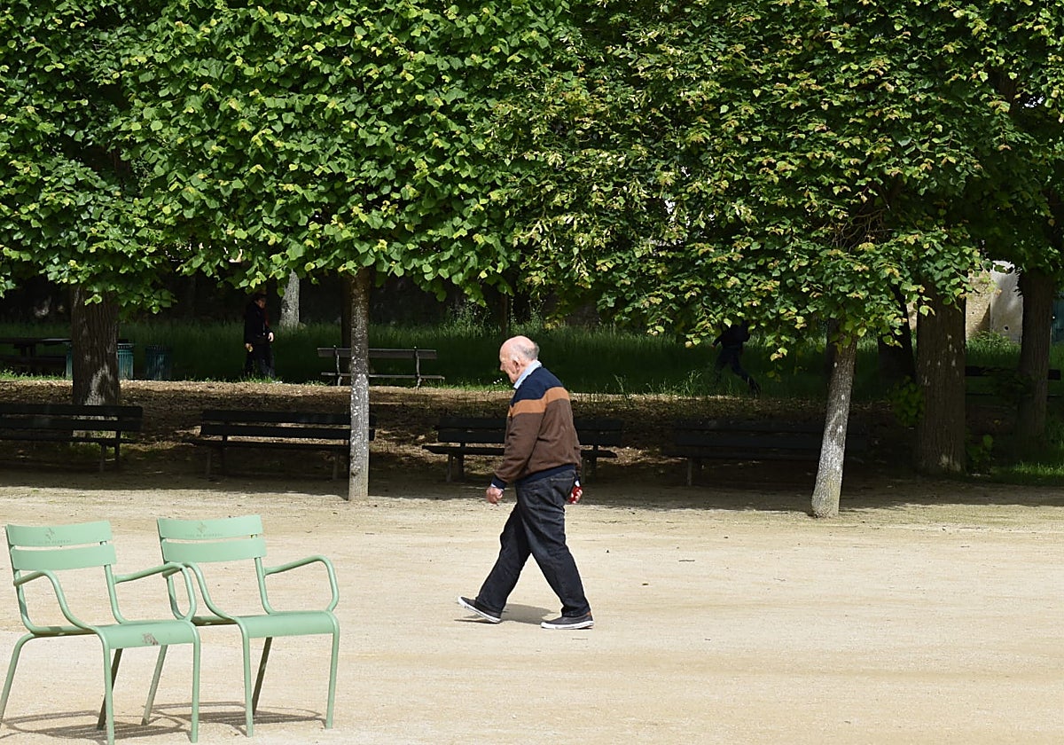 Un hombre pasea por un parque de la ciudad francesa de Poitiers
