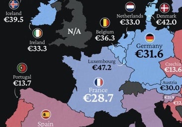 El mapa de los salarios en Europa por horas que muestra donde se sitúa España