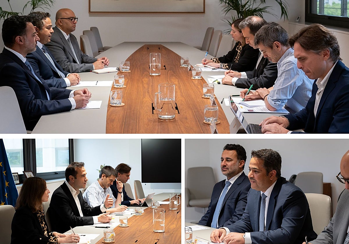 El ministro de Economía, Carlos Cuerpo, arropado por su equipo, se reunió el pasado jueves con el CEO de STC, Olayan Alwetaid