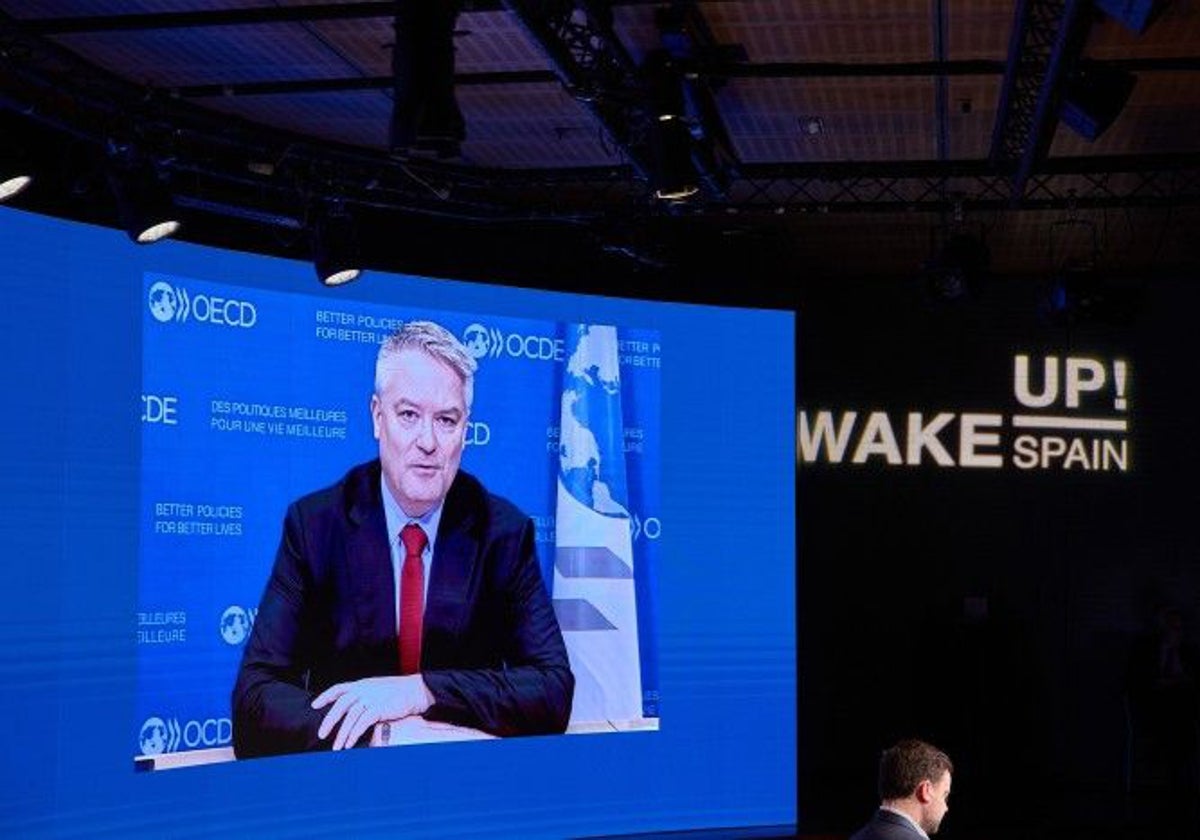 El secretario general de la OCDE, Mathias Cormann, en una intervención por vídeoconferencia