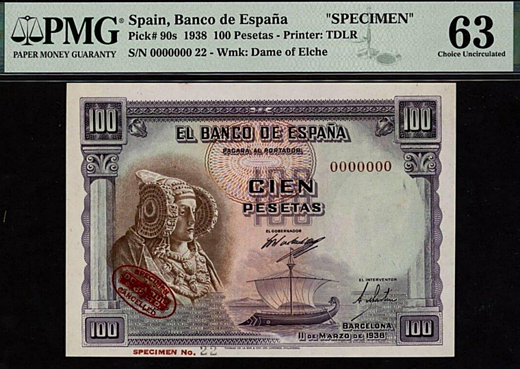 El billete de cien pesetas de 'La Dama de Elche' de 1938
