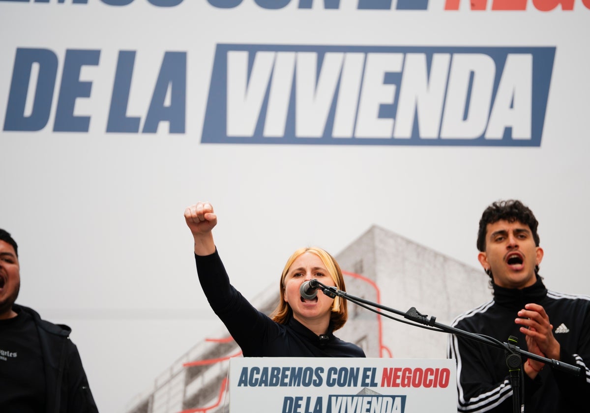 Valeria Racu, portavoz del Sindicato de Inquilinas en Madrid, durante la manifestación del pasado 5 de abril