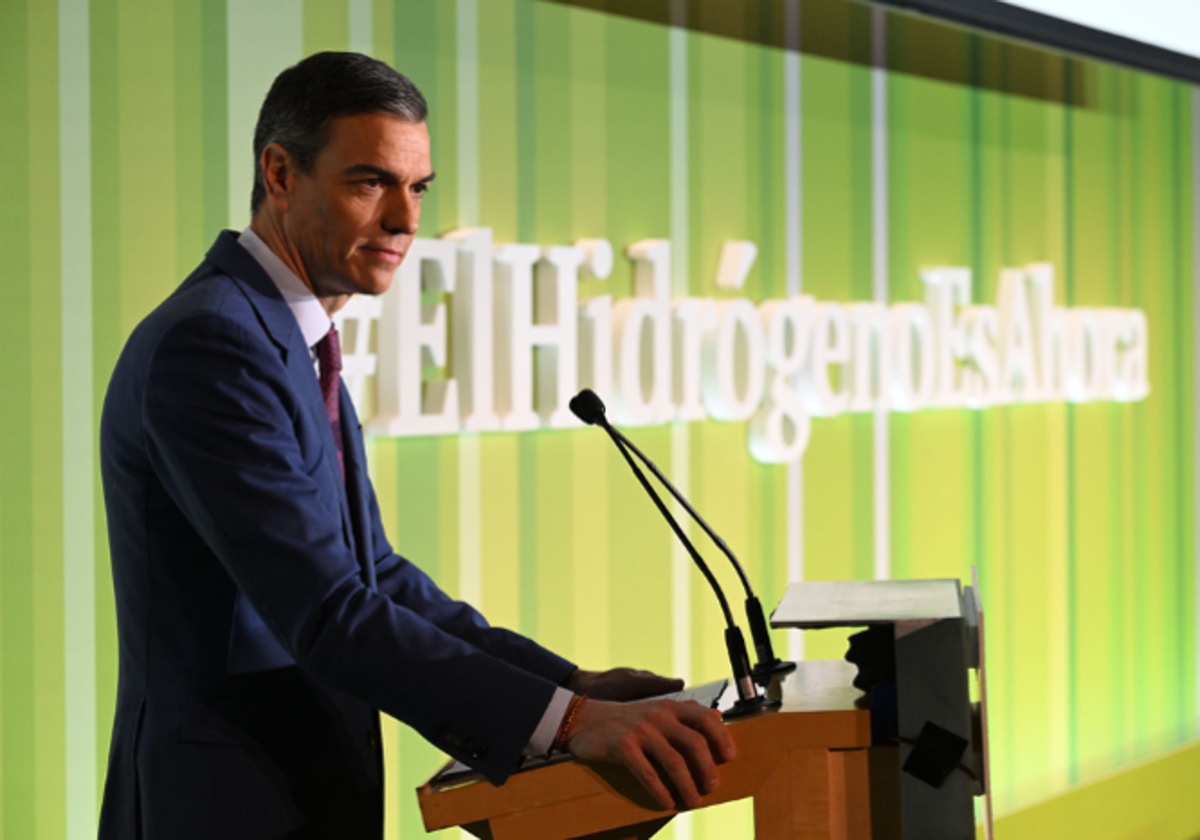 El presidente del Gobierno, Pedro Sánchez, durante su intervención el pasado 29 de enero en el Día del hidrógeno de Enagás