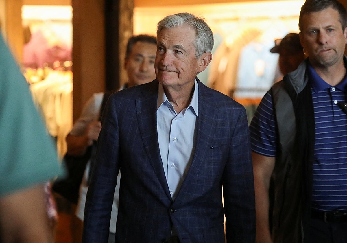 El presidente de la Fed, Jerome Powell, a su llegada al simposio