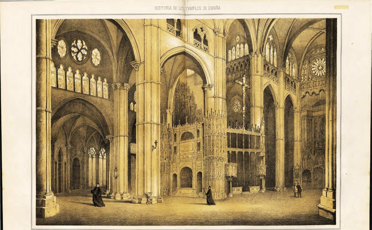 Interior de la catedral de Toledo, centro de interés para Parro. Litografía de Cecilio Pizarro en 'Historia de los templos de España' de Gustavo Adolfo Bécquer y Manuel de Assas (1857).ABC