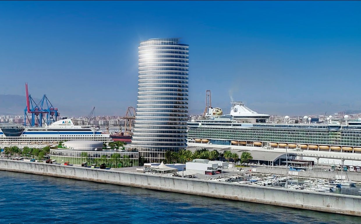 Recreación del hotel sobre el dique de Levante