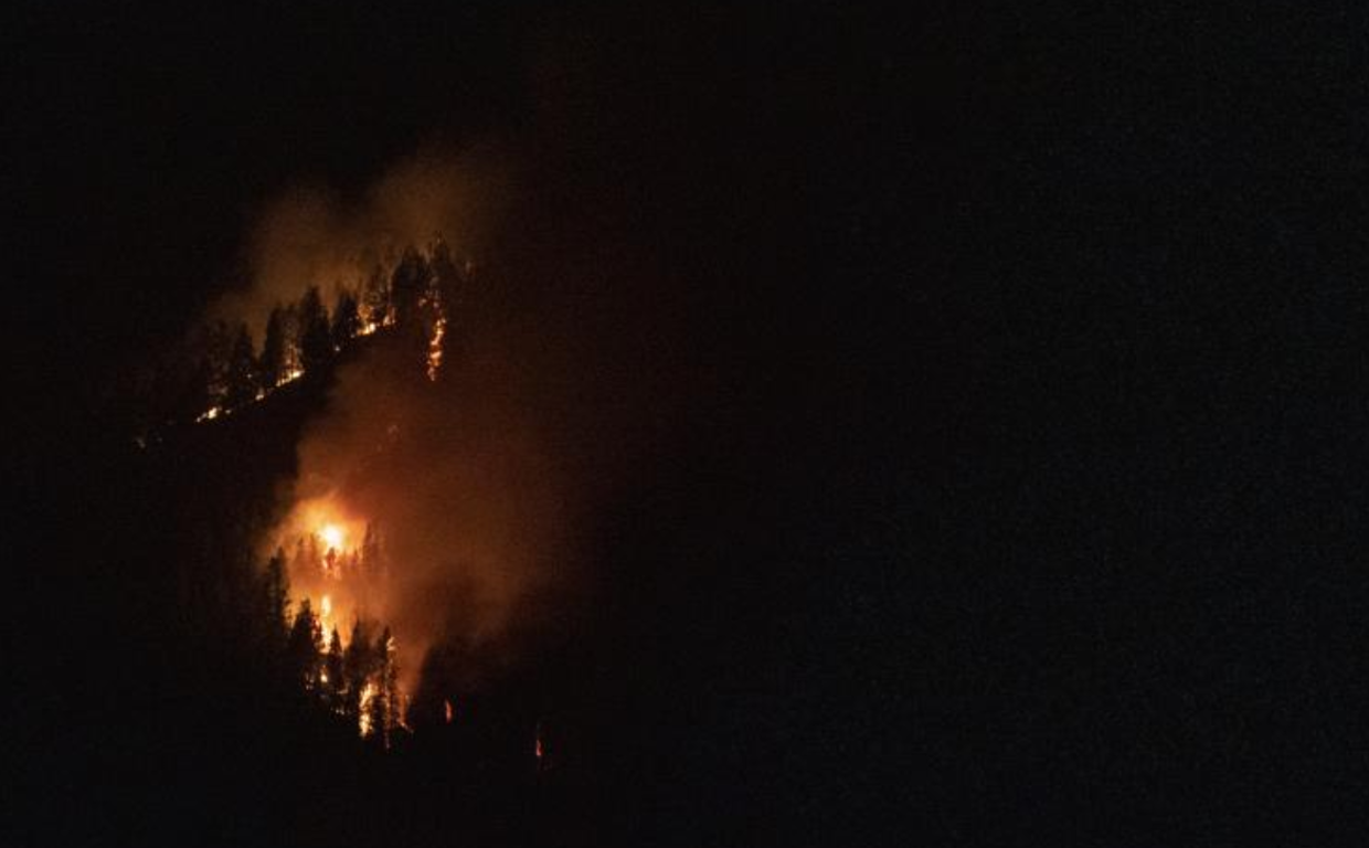 Vista nocturna del incendi forestal de Los Realejos, al norte dde Tenerife