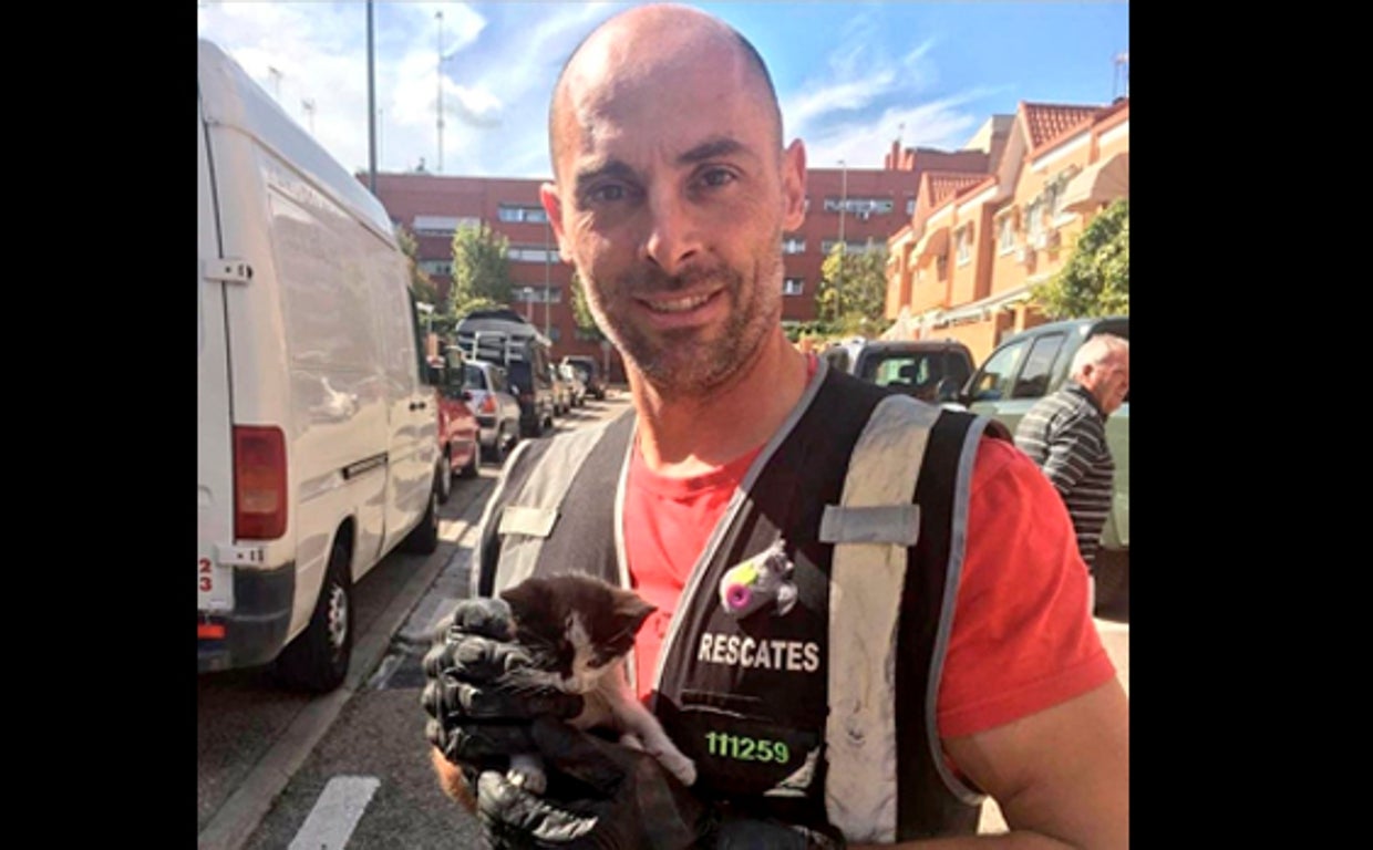 El bombero fallecido, Alberto Díaz García, tras el rescate de un gato