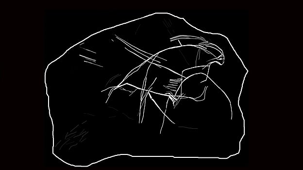 Imagen después - A la izquierda, la roca grabada que apareció en la Cova Gran. A la derecha, los ejemplares de bucardos grabados sobre piedra hace 14.000 años