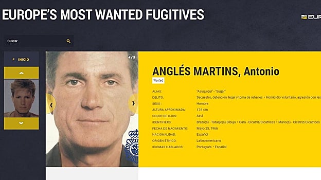 Ficha de la Europol sobre Antonio Anglés