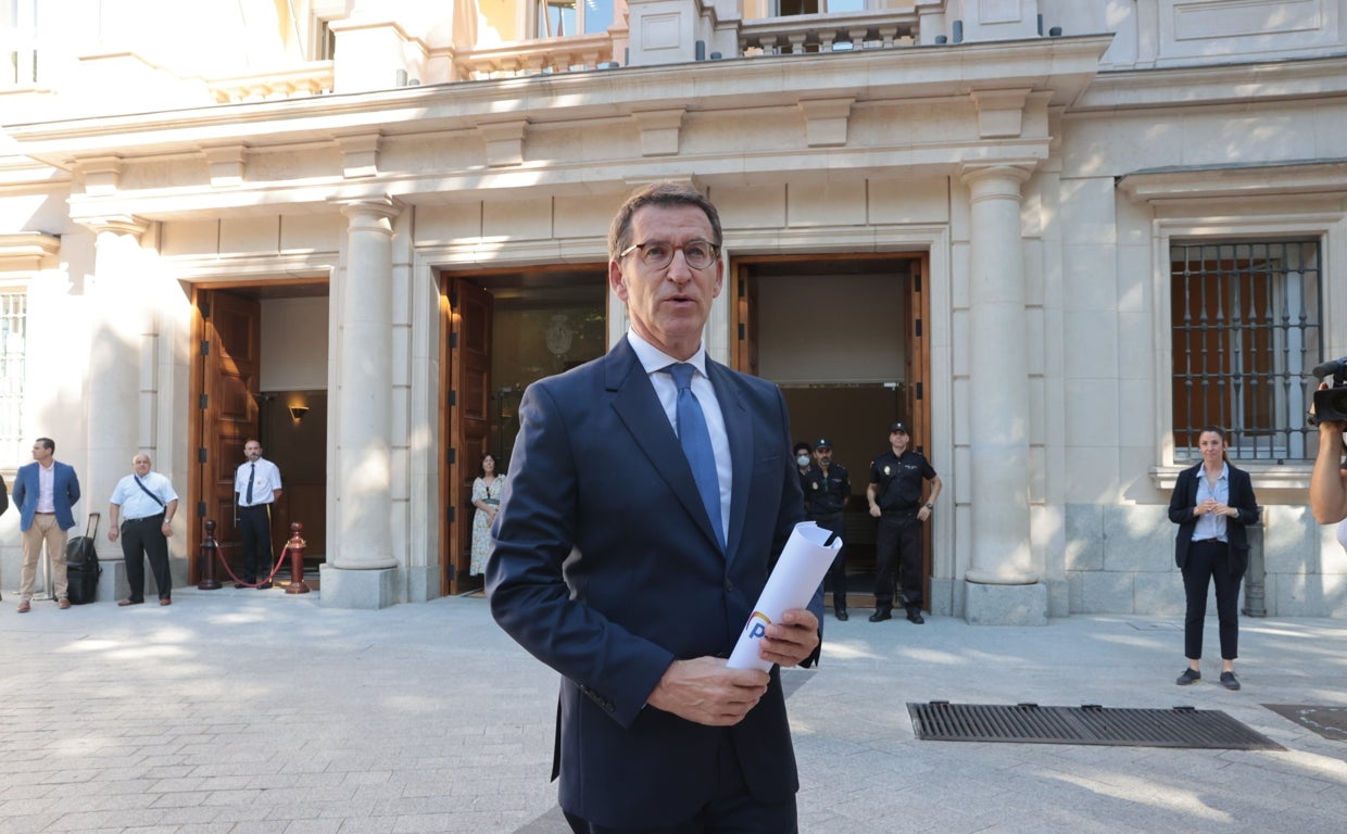 Alberto Núñez Feijóo, a la puerta del Palacio del Senado