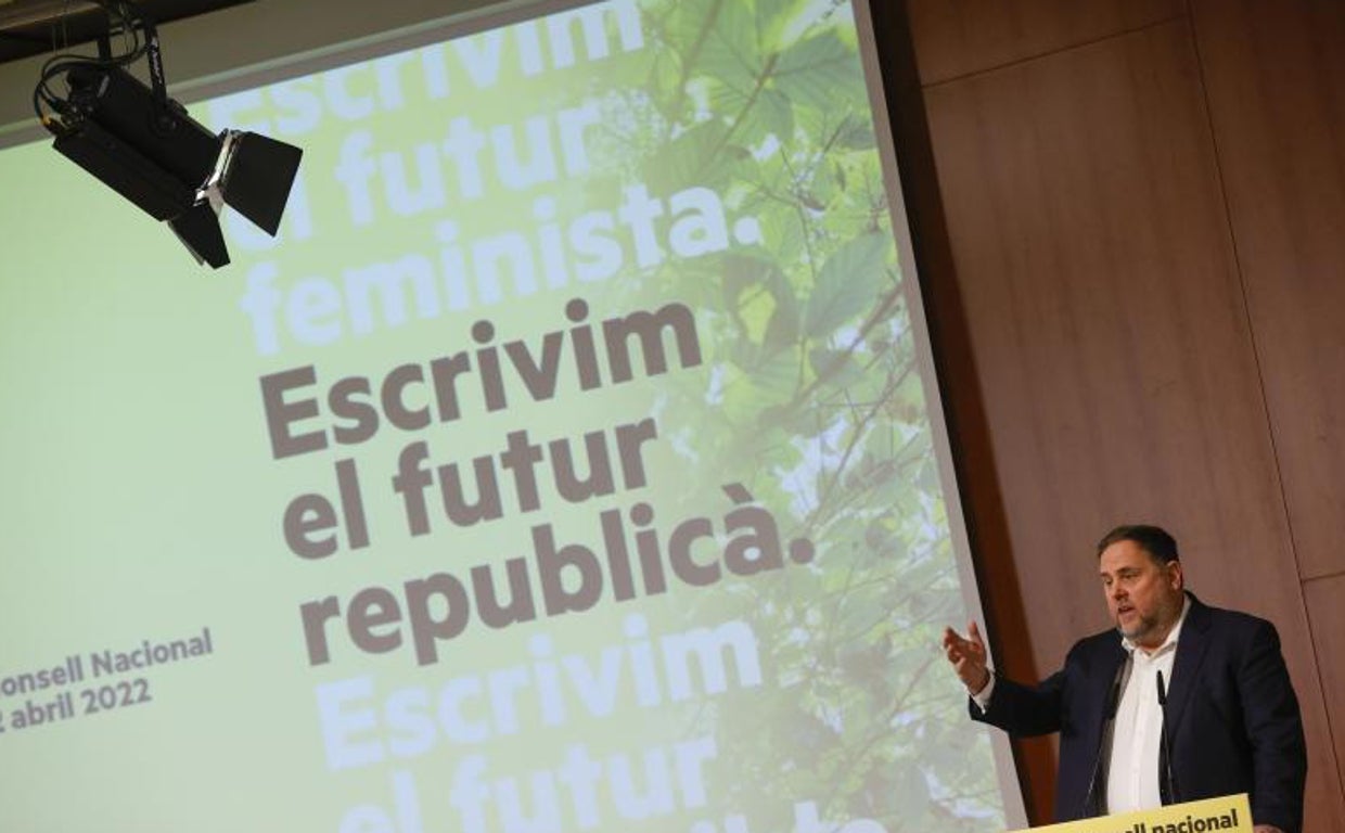 El presidente de ERC, Oriol Junqueras, durante el congreso del partido el pasado marzo
