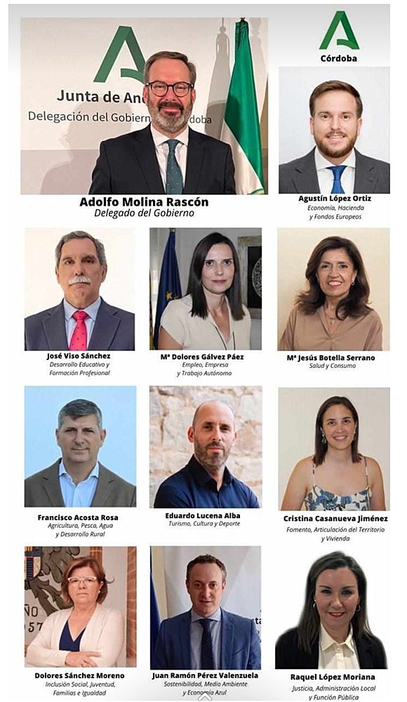 El panel de nuevos delegados territoriales de la Junta en Córdoba