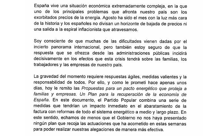 Imagen - Carta enviada por los populares al Gobierno