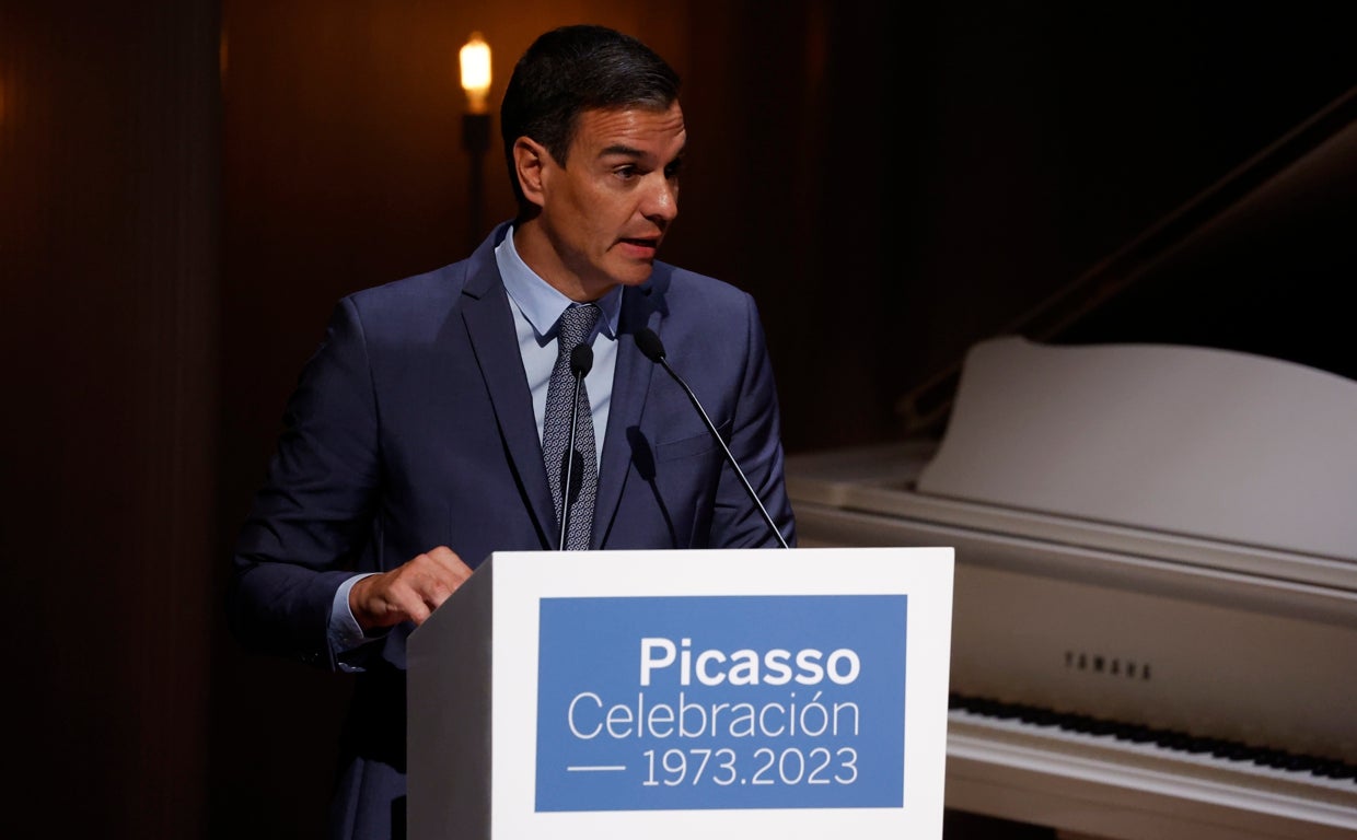 El presidente del Gobierno, Pedro Sánchez, durante el acto de presentación de un homenaje a Pablo Picasso