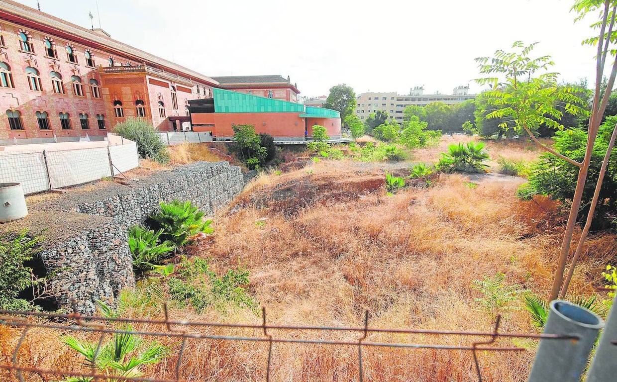 Estado actual del solar excavado junto al Rectorado, con los restos del anfiteatro visibles