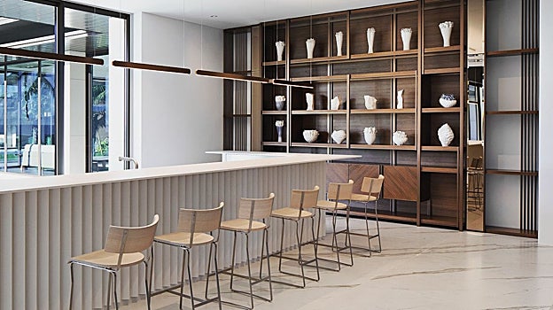 Una de las estancias de Villa Saba con superficie 'Dekton'.