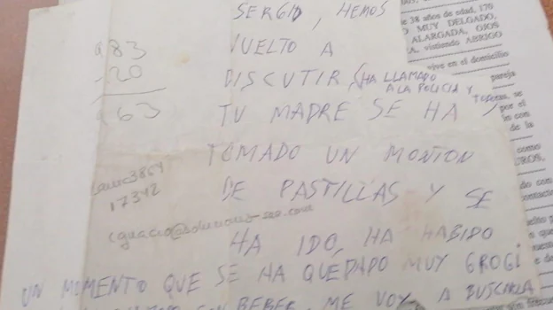 La nota que Jesús, el sospechoso, dejó al marcharse del piso, en febrero de 2003