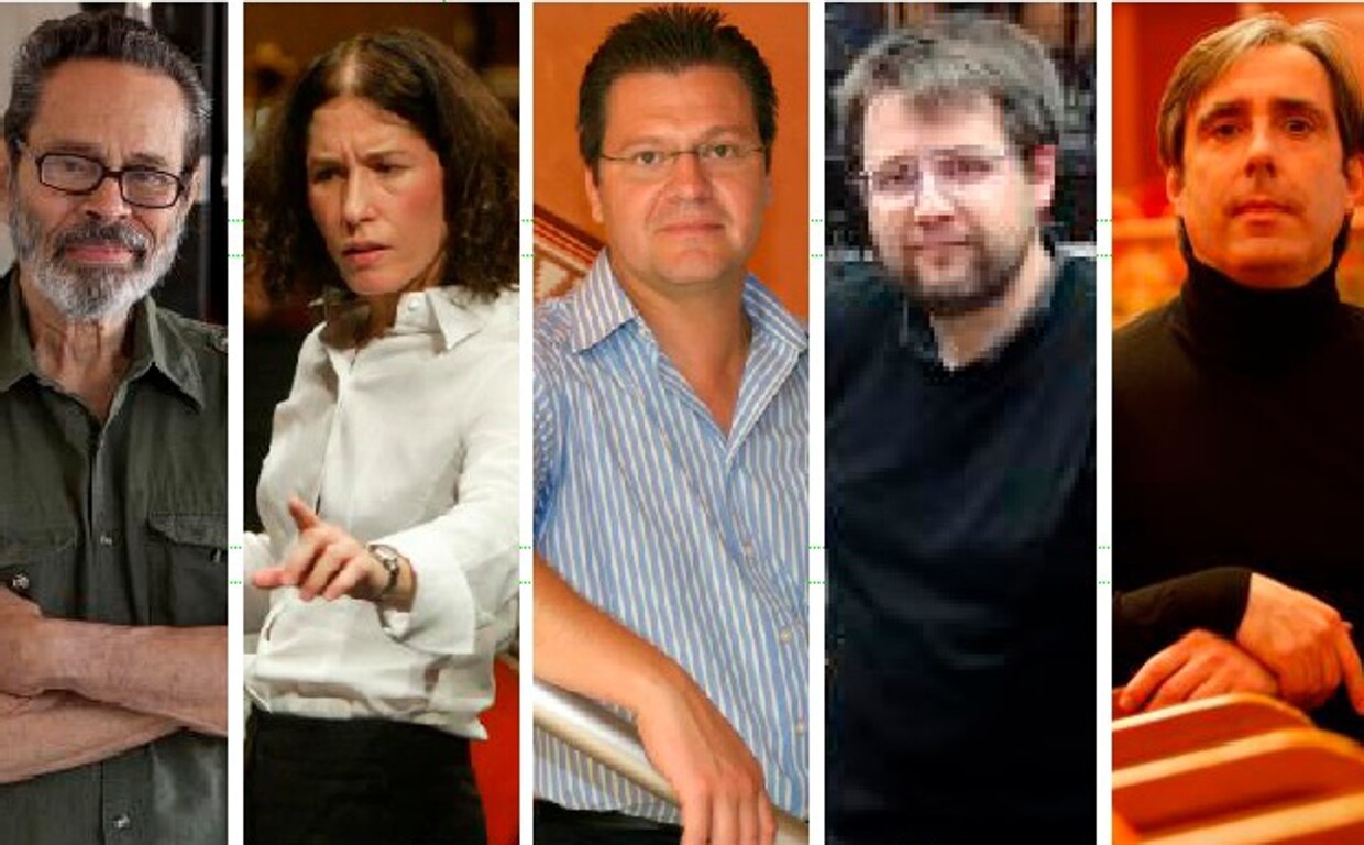 Los cinco directores de la Orquesta de Córdoba: Leo Brouwer, Gloria Isabel Ramos, Manuel Hernández Silva, Lorenzo Ramos y Carlos Domínguez-Nieto