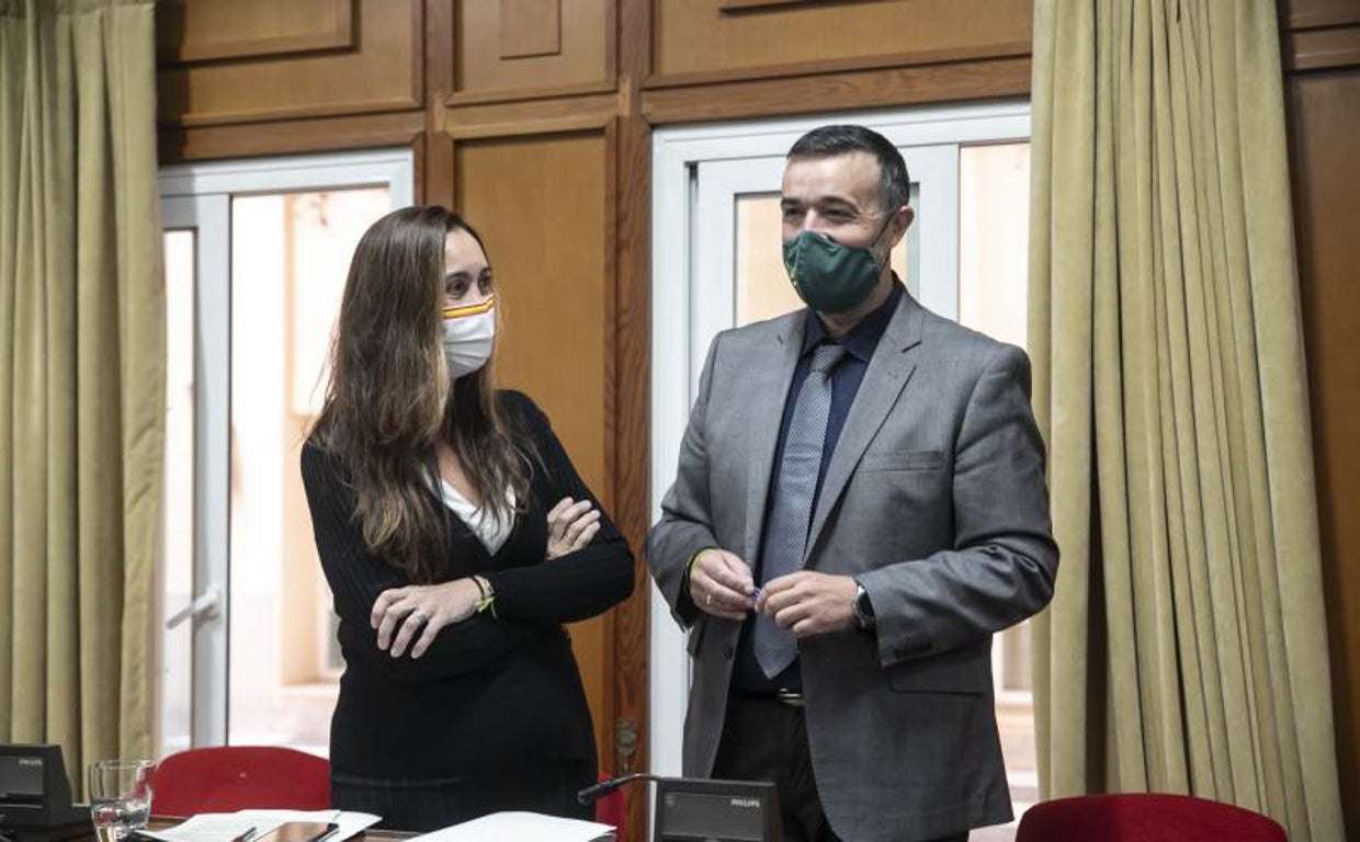 Los portavoces de Vox en el Ayuntamiento, Paula Badanelli y Rafael Saco, en un Pleno de este año