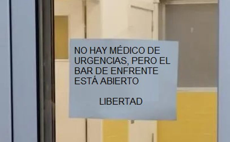 Atención, bulo: ningún centro de urgencias madrileño ha colgado el cartel de «no hay médico de urgencias pero el bar de enfrente está abierto»