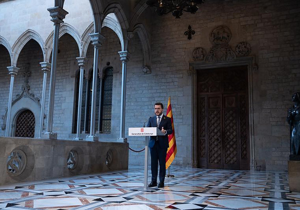 Aragonès, esta mañana durante su comparecencia en el Palau de la Generalitat