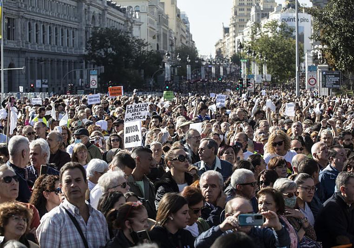 Manifestación por la sanidad pública de calidad, con la columna que baja por la calle de Alcalá