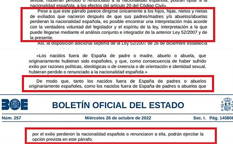 Imagen - Instrucción política del 25 de octubre. Este documento reinterpreta la nueva Ley de Memoria por la puerta de atrás abriendo la nacionalidad española a los descendientes de emigrados