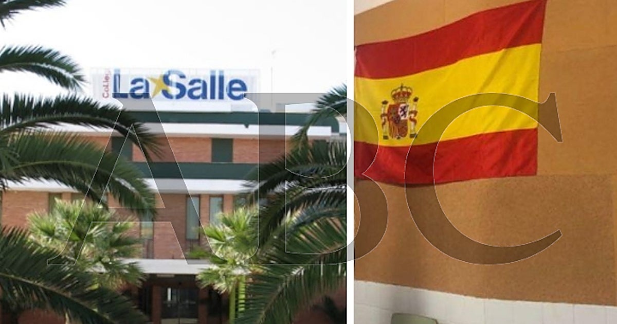 Imagen de la bandera colgada en el aula de 1º B, a la que posteriormente se añadió un cartel en apoyo a la selección de fútbol.