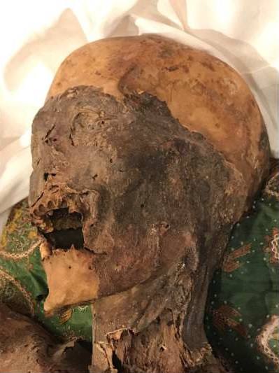 Detalle de cabeza y cuello del patrón de Madrid