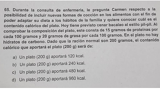 Captura de una de las preguntas del examen de Enfermería en la Comunidad Valenciana