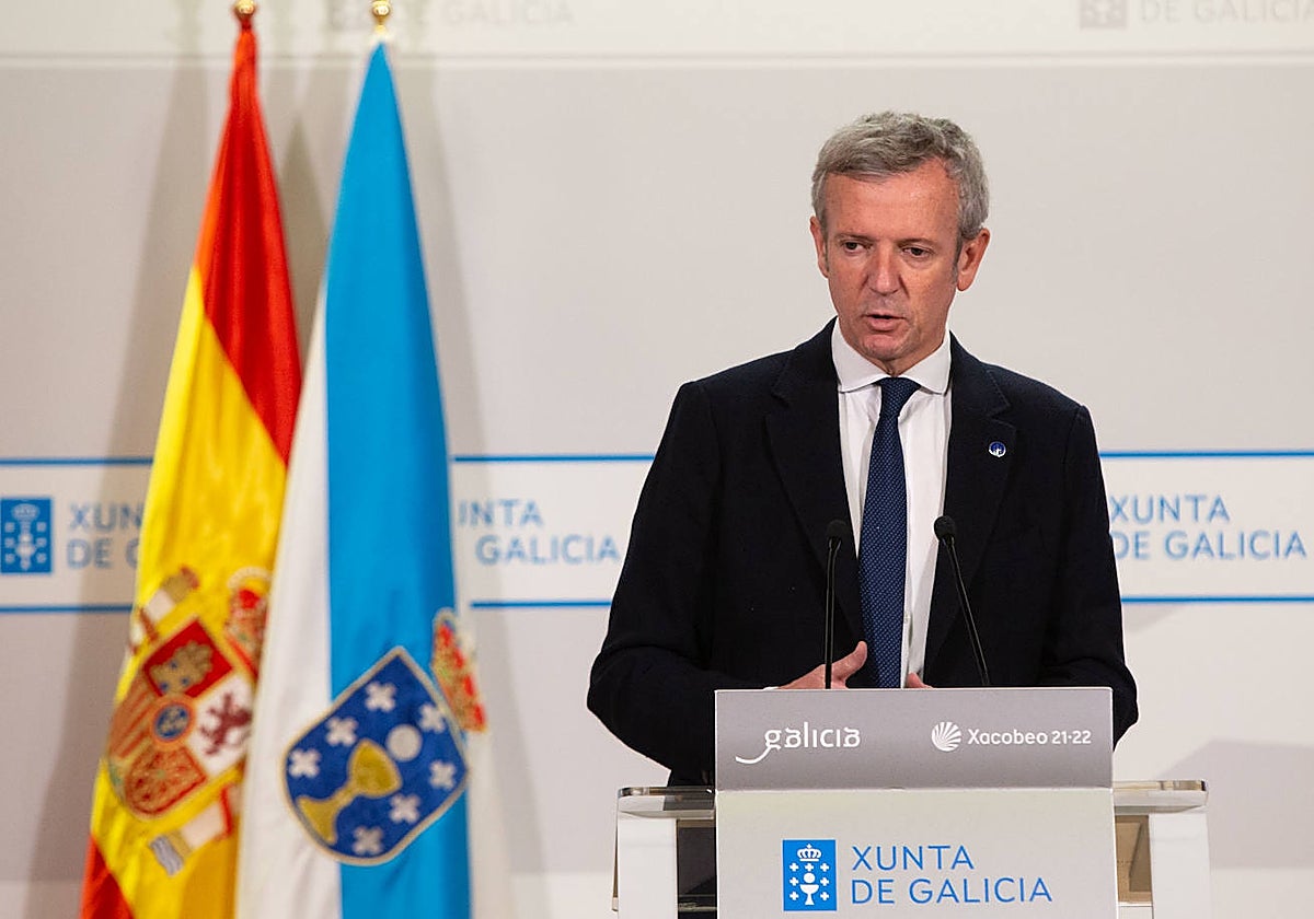 El presidente gallego, Alfonso Rueda, este miércoles en rueda de prensa