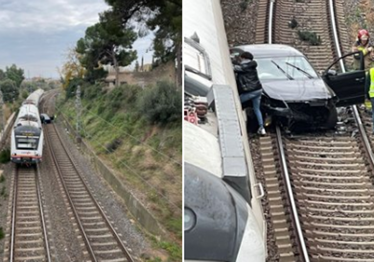 Un tren choca contra un coche atascado en las vías de tren en Reus