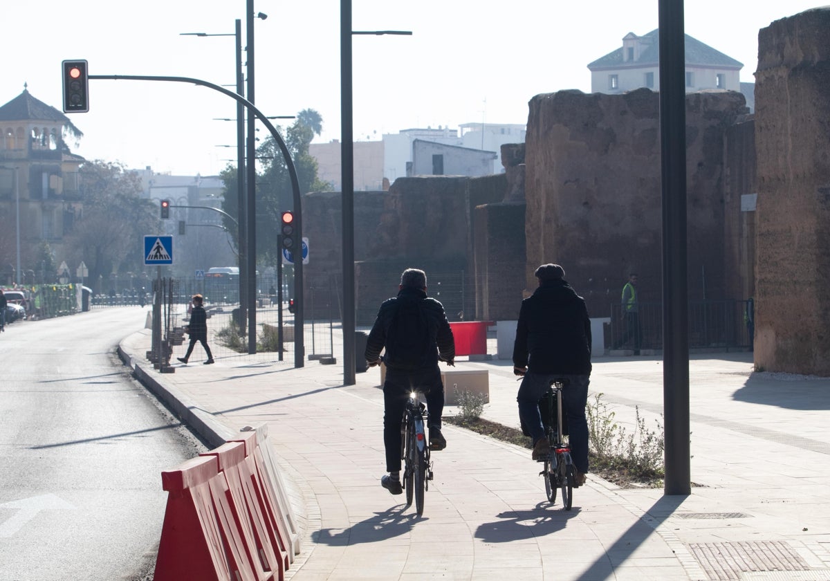 Dos ciclistas en el carril de la avenida de El Marrubial