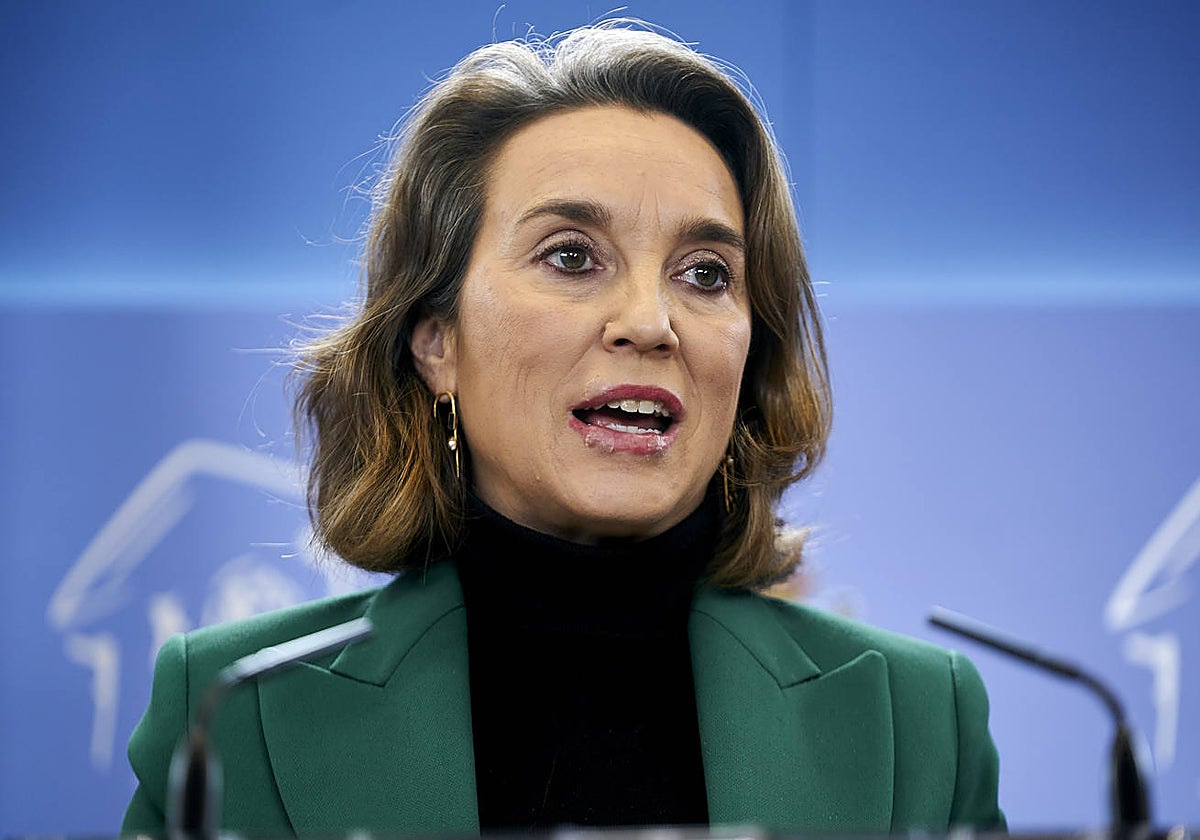La secretaria general del PP, Cuca Gamarra, este martes, en rueda de prensa