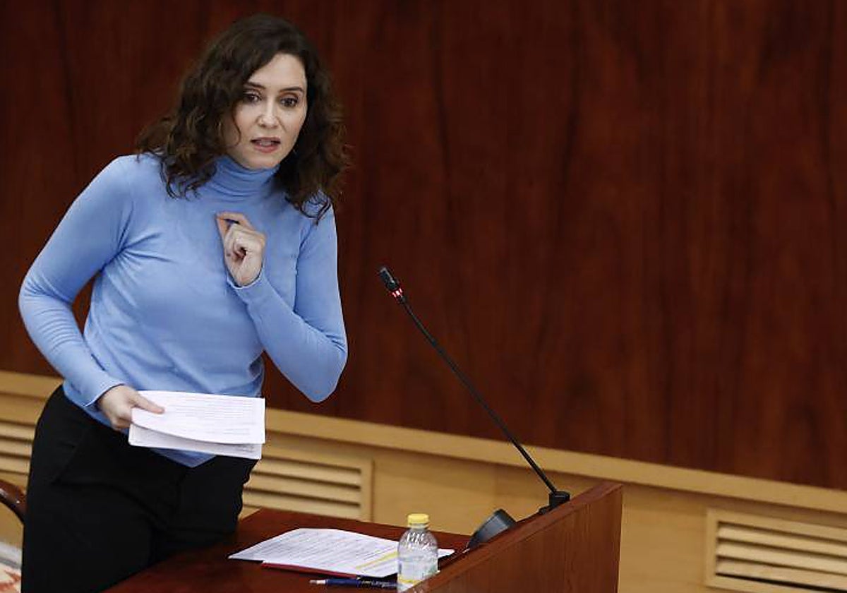 Díaz Ayuso, presidenta regional, en la Asamblea